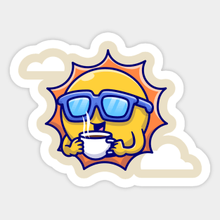 Cute Cool Sun Drink Coffee Cartoon Sticker